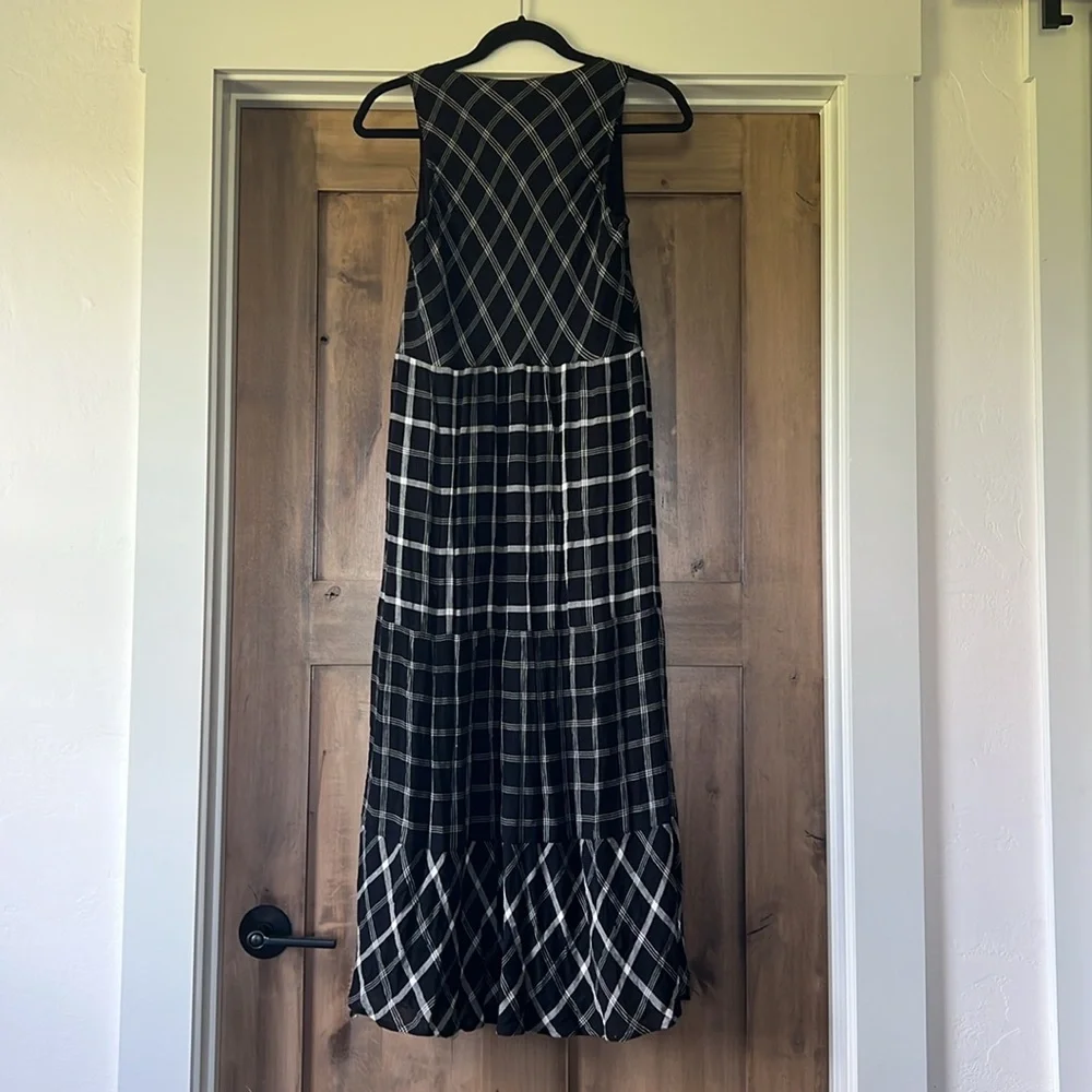 NWT J. Jill Black White Mixed Print Plaid Print Midi Dress - Picture 9 of 10